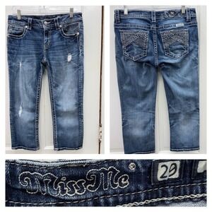Miss Me Thick Stitch Denim Capri Jeans Distressed Women's 29 Blue